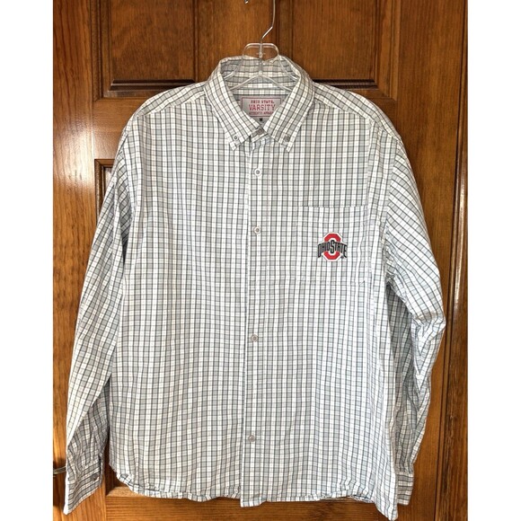 Ohio State Buckeyes Mens LS Button Down Gray/white plaid Dress Shirt Size Med - Picture 1 of 8